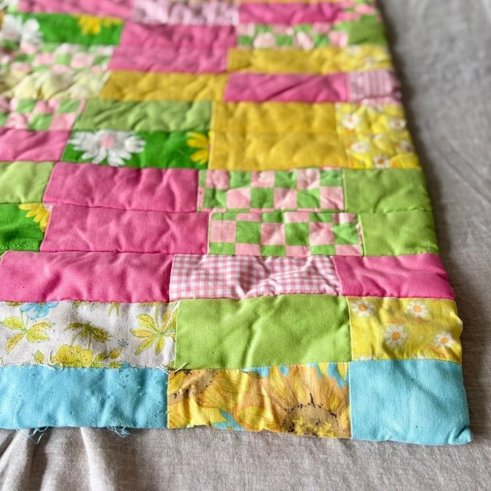 Vintage Handmade Patchwork Quilt Baby Toddler Play Mat Throw Blanket Twee Whimsy